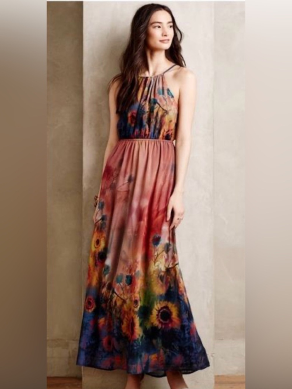 NWOT Anthropologie Brand Label Sunset Garden Maxi Dress festival summer, Size L